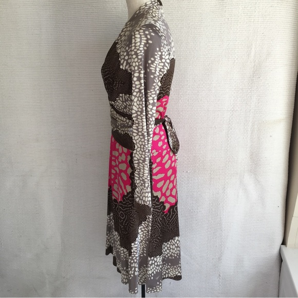 Issa London Dress M US8 UK12 Stretch Silk Animal Print Long Sleeve Brown Pink - Picture 7 of 10